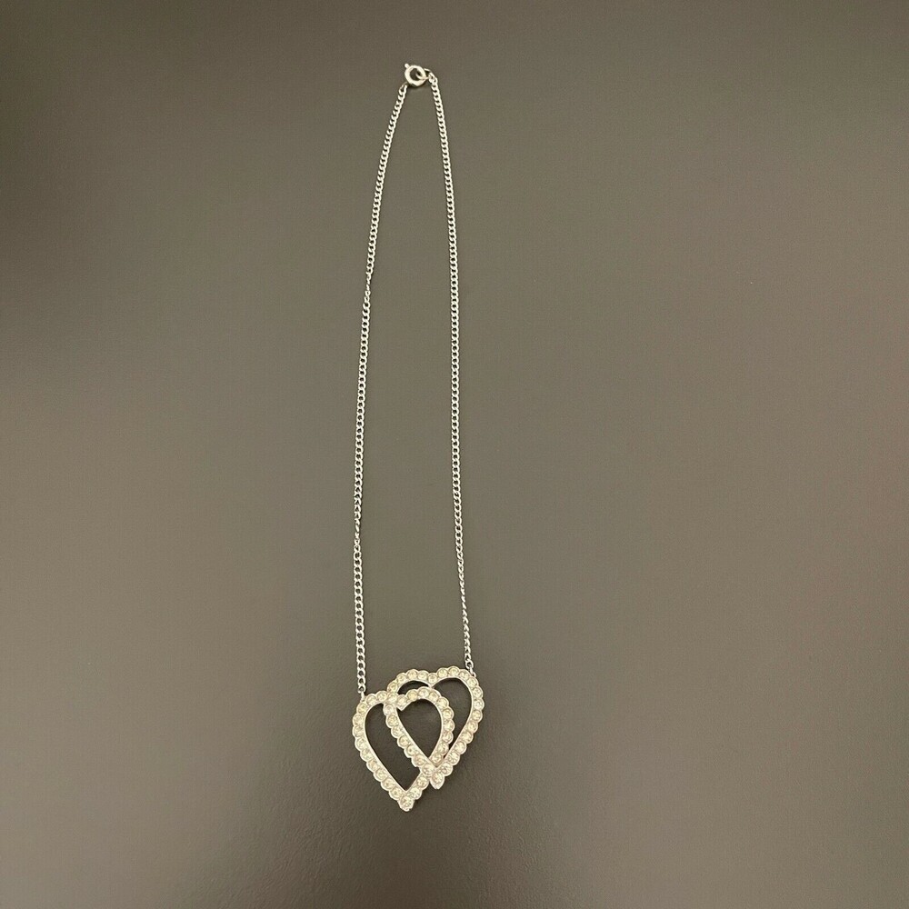 Ora‎ Silver-tone Chain Hearts Rhinestones Women's Fashion Necklace NWOT